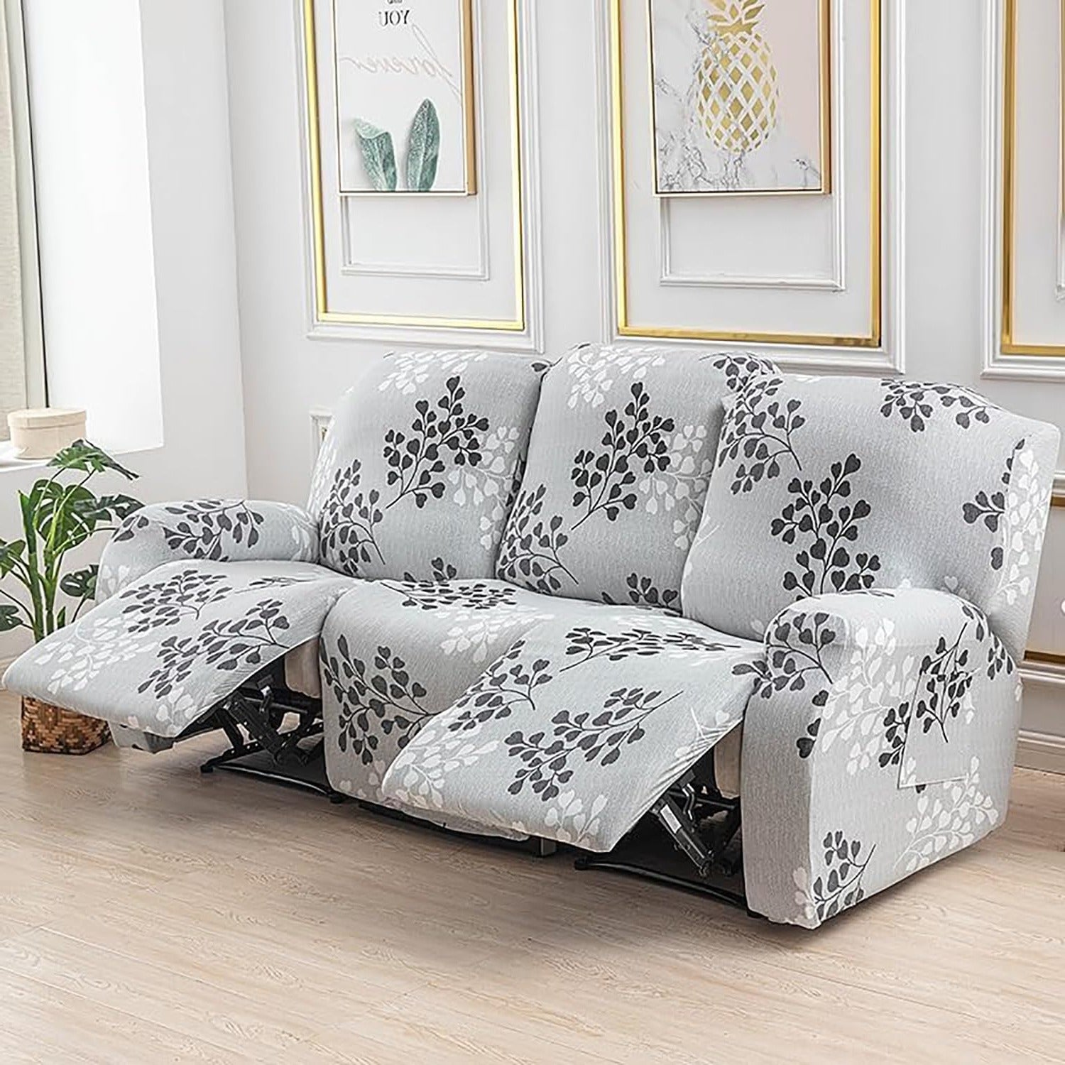 Premium Printed Recliner Sofa Cover Petal Grey Trendize