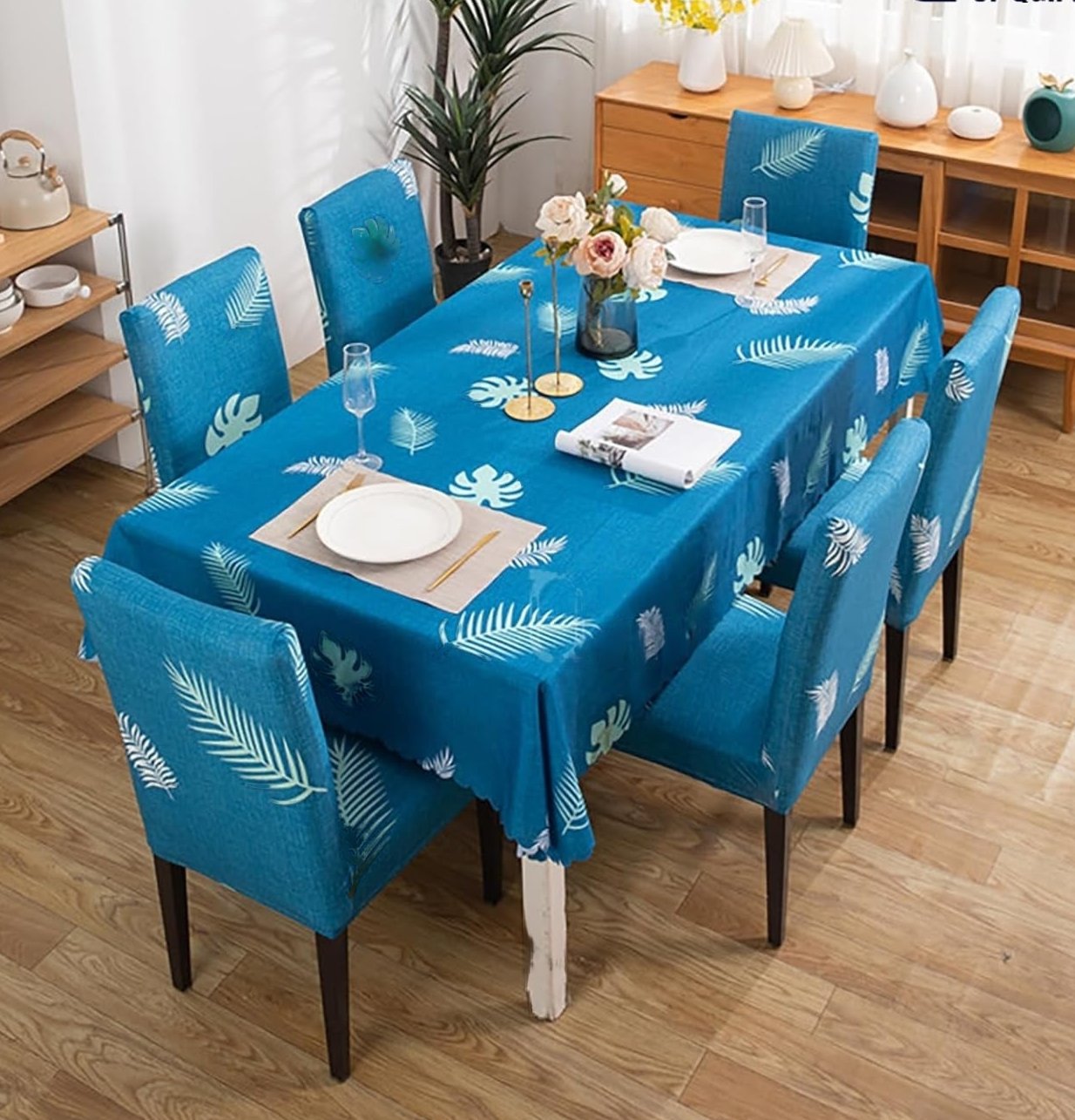 Premium Dining Table Chair Cover Combo Flamingo Teal Trendize