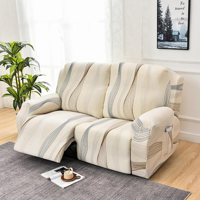 Premium Printed Recliner Sofa Cover : Wave Beige