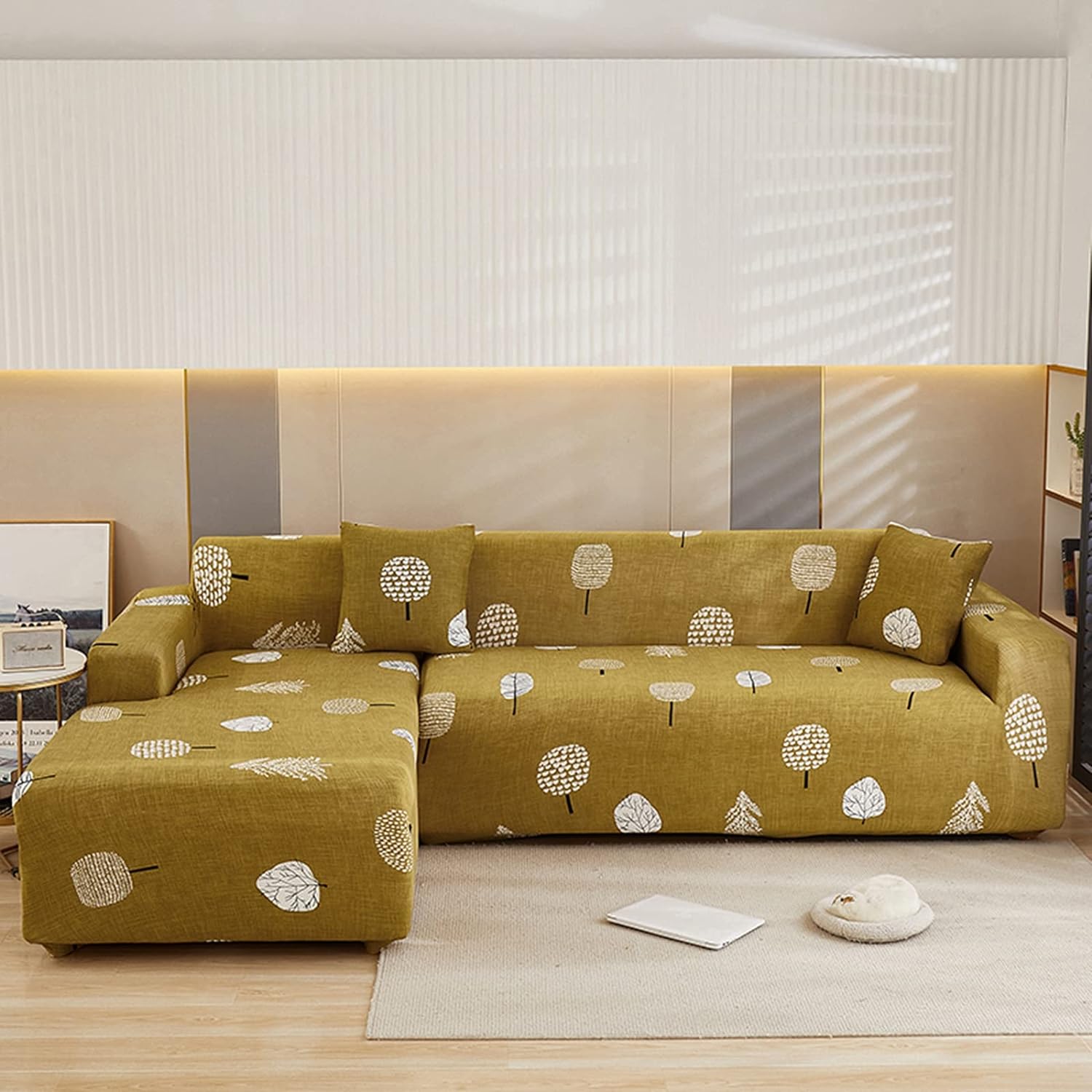 L Shape Sofa Cover - Mustard Leaf