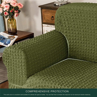 2026 L Shape Turkish Bubble Frill Sofa Covers : Olive