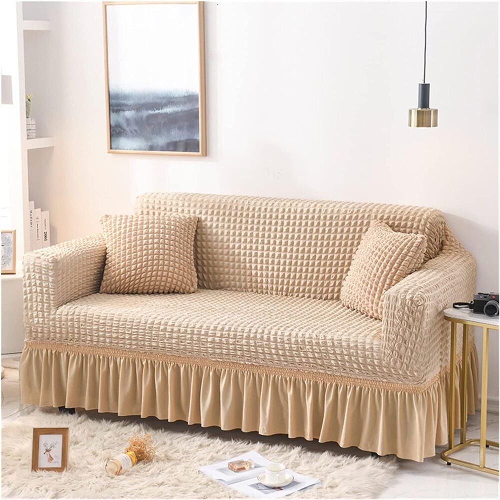 2024 Turkish Bubble Frill Sofa Covers : Coffee