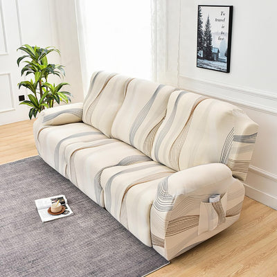 Premium Printed Recliner Sofa Cover : Wave Beige