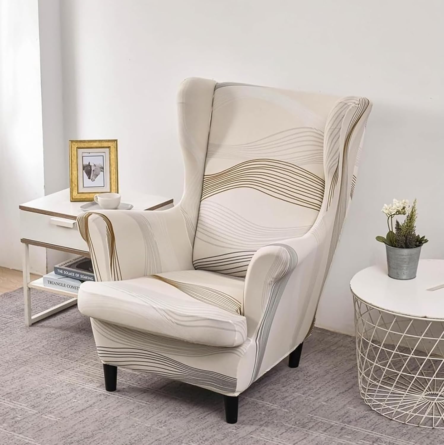 SnugFit Wingback Chair Slipcover - Wave Beige