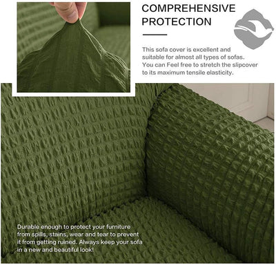 2026 L Shape Turkish Bubble Frill Sofa Covers : Olive
