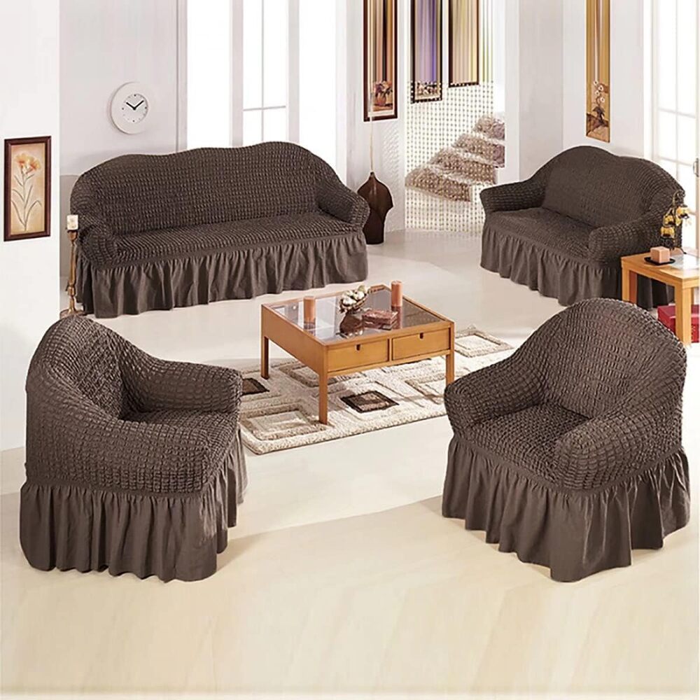 2024 Turkish Bubble Frill Sofa Covers : Dark Grey