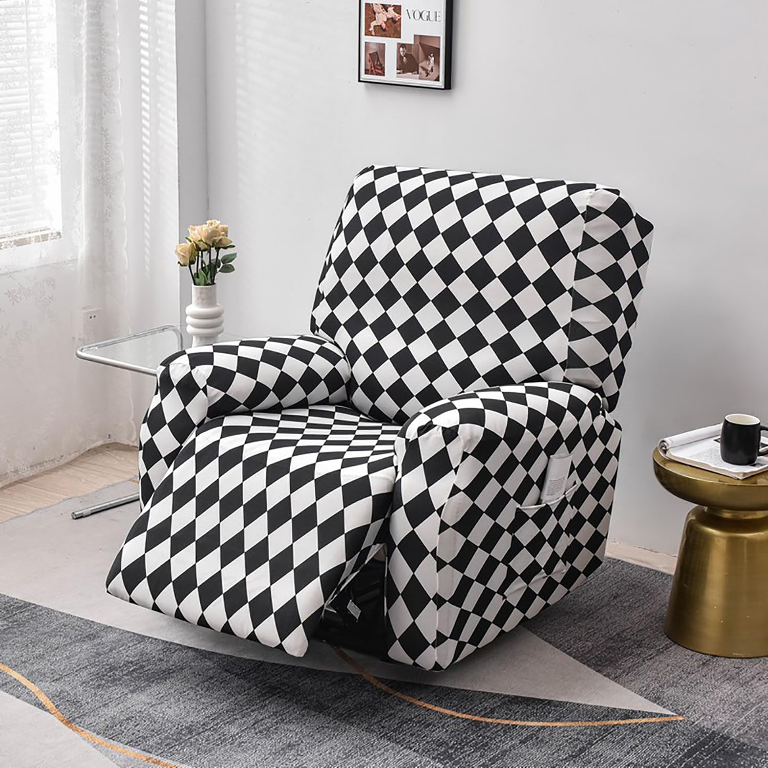 Premium Printed Recliner Sofa Cover : Maze Black