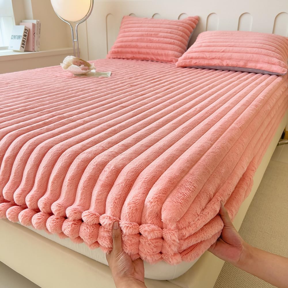 Luxe Rabbit Fur Fitted Sheet - Pink / KING SIZE (72X78)