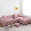 2024 L Shape Turkish Bubble Frill Sofa Covers : Blush Pink