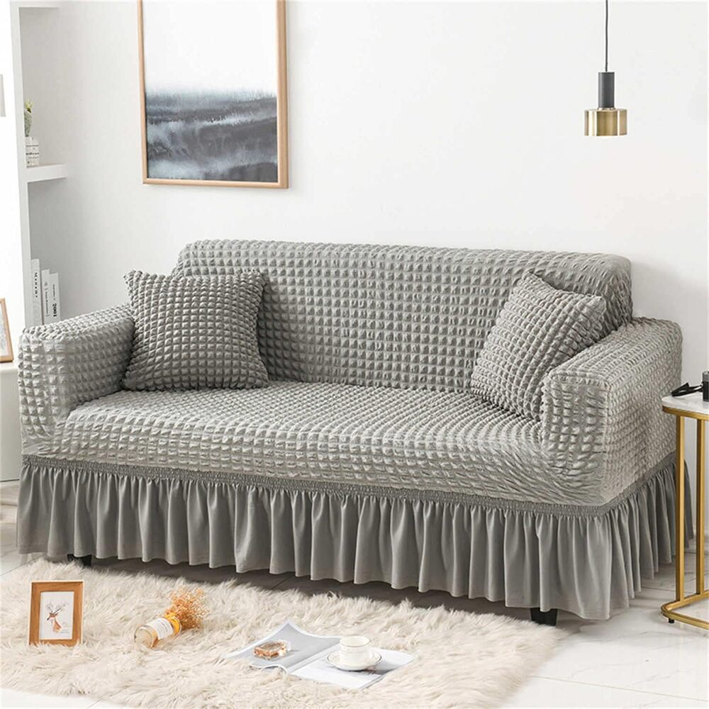 2024 Turkish Bubble Frill Sofa Covers : Light Grey - Trendize