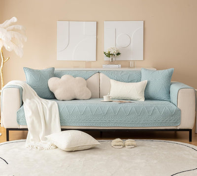 PREMIUM COTTON QUILTED SOFA MAT - POWDER BLUE