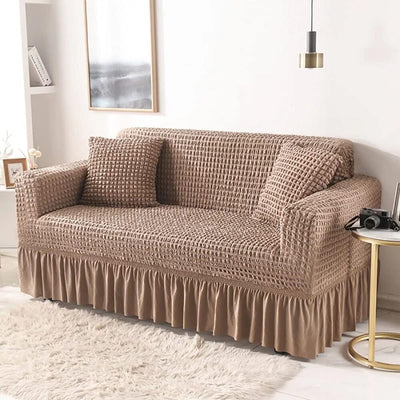 2024 Turkish Bubble Frill Sofa Covers : Light Brown