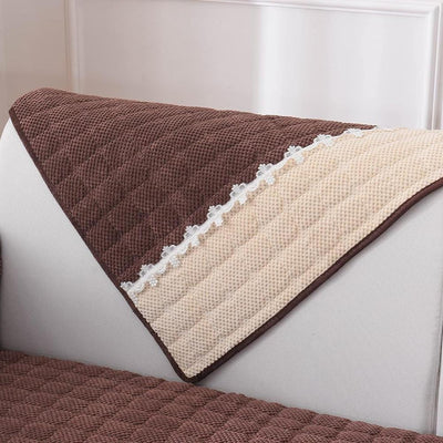 French Corduroy Lace Sofa Mat - Brown Truffle