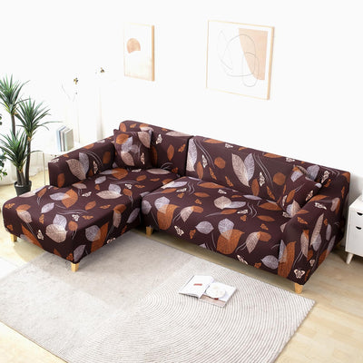 L Shape Sofa Cover - Choco Leaf