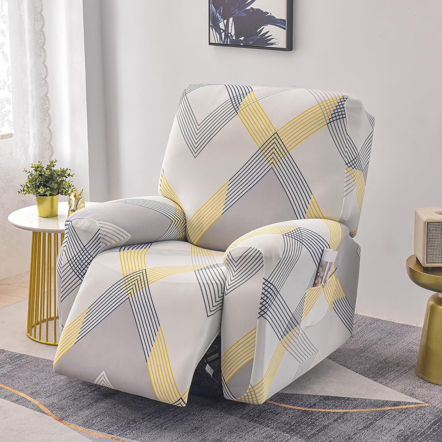 Premium Printed Recliner Sofa Cover : Yellow Curve