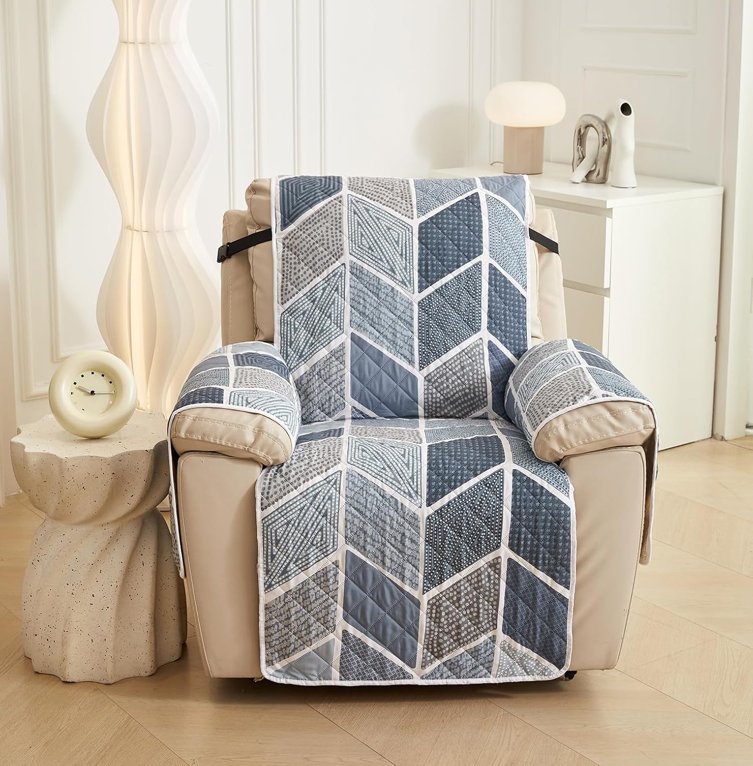 WATERPROOF QUILTED RECLINER COVER - HEXA BLUE 1 SEATER