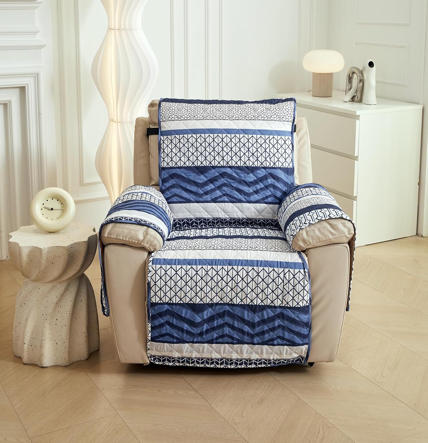 WATERPROOF QUILTED RECLINER COVER - BOHO NAVY 1 SEATER
