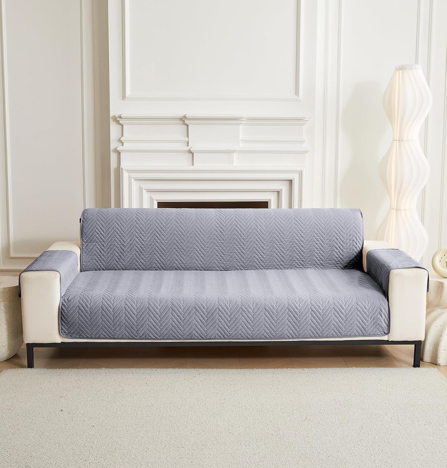 NON SLIP QUILTED SOFA PROTECTOR MAT - PLAIN GREY