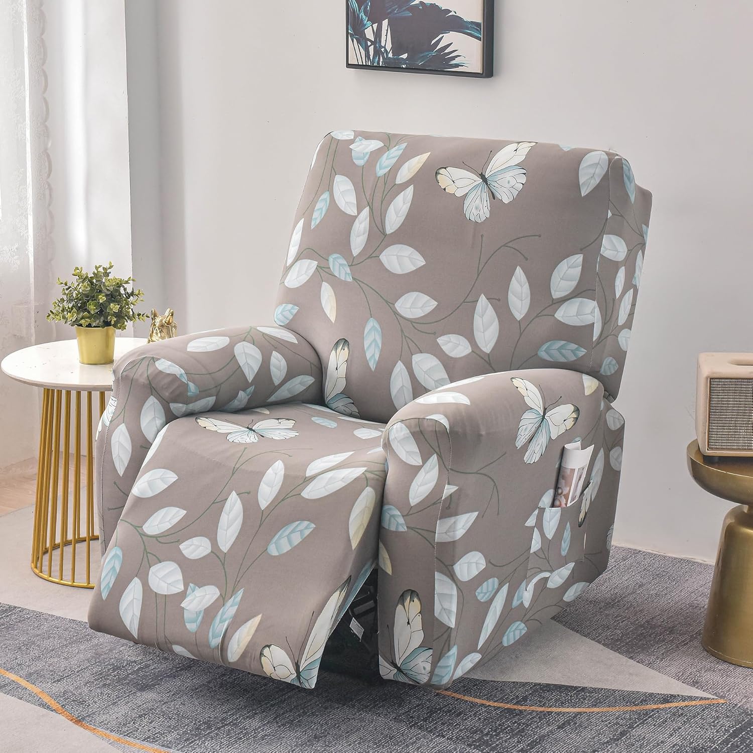 Premium Printed Recliner Sofa Cover : Grey Moroccan