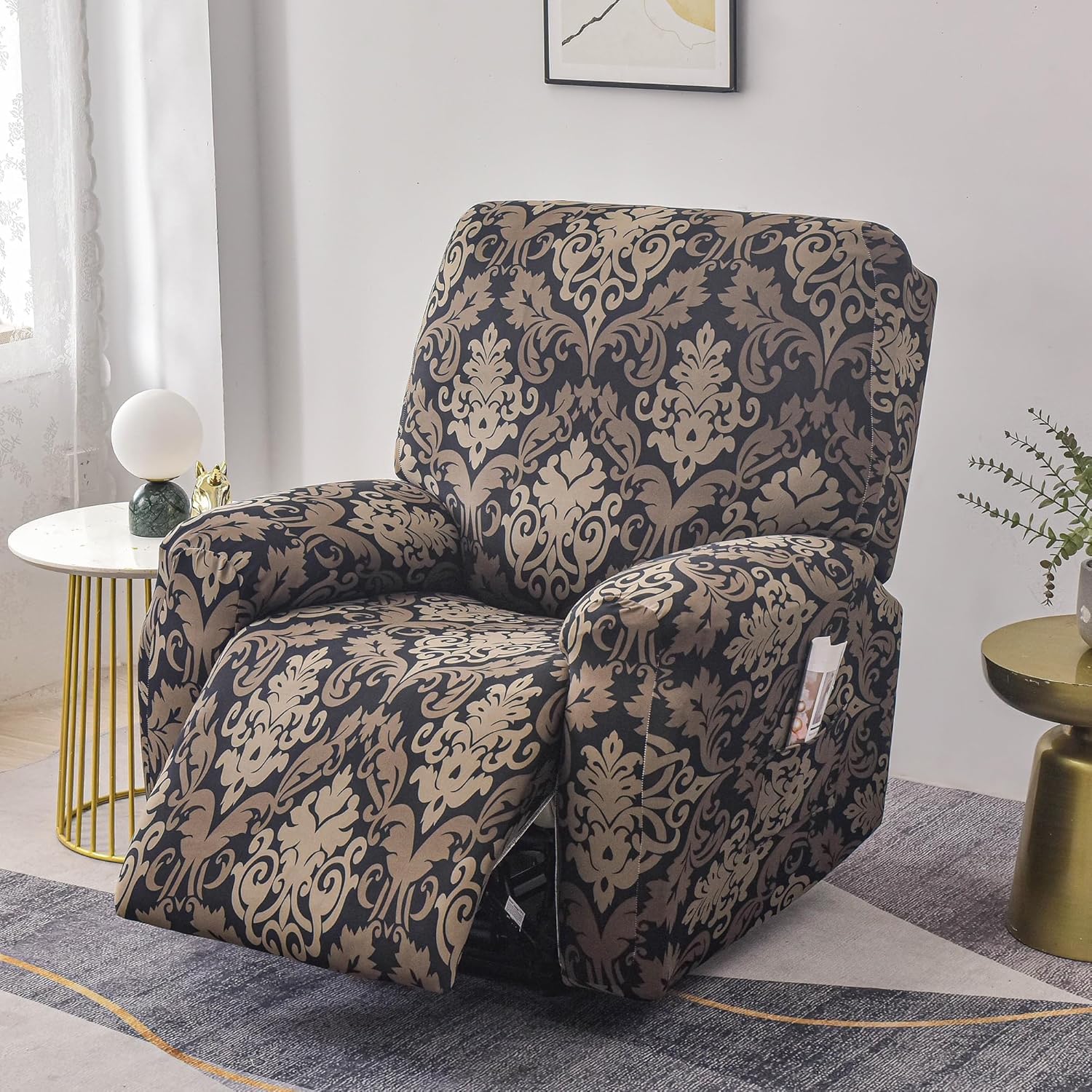 Premium Printed Recliner Sofa Cover : Royal Black