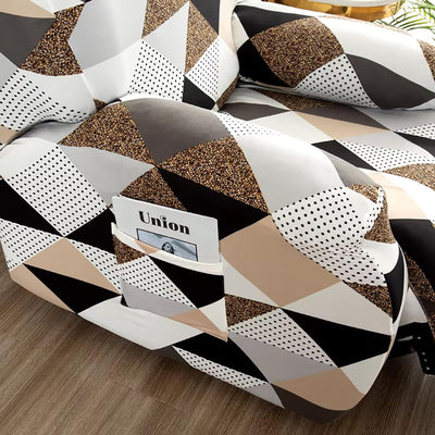 Premium Printed Recliner Sofa Cover : Geometric Brown