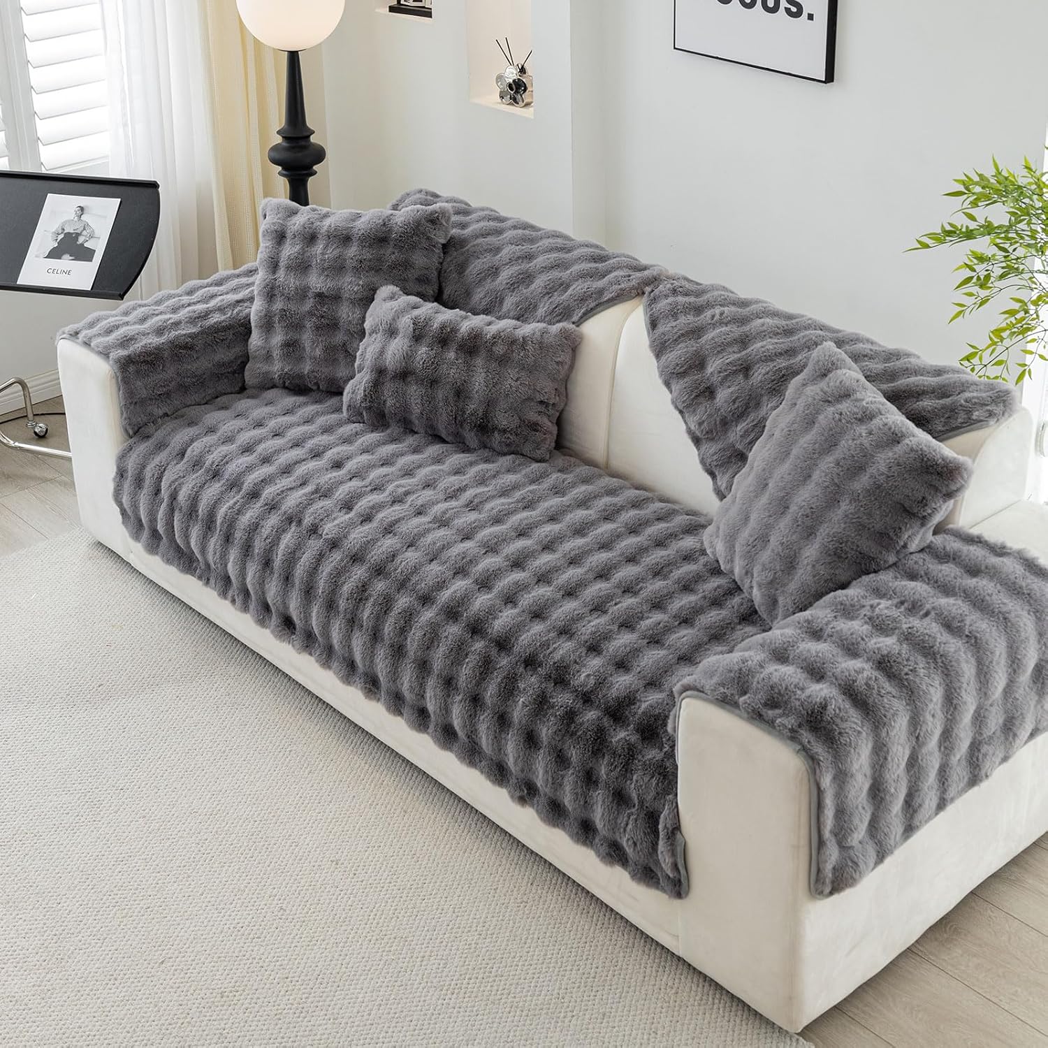 Plush Non Slip Sofa Mat - Midnight Grey - Trendize