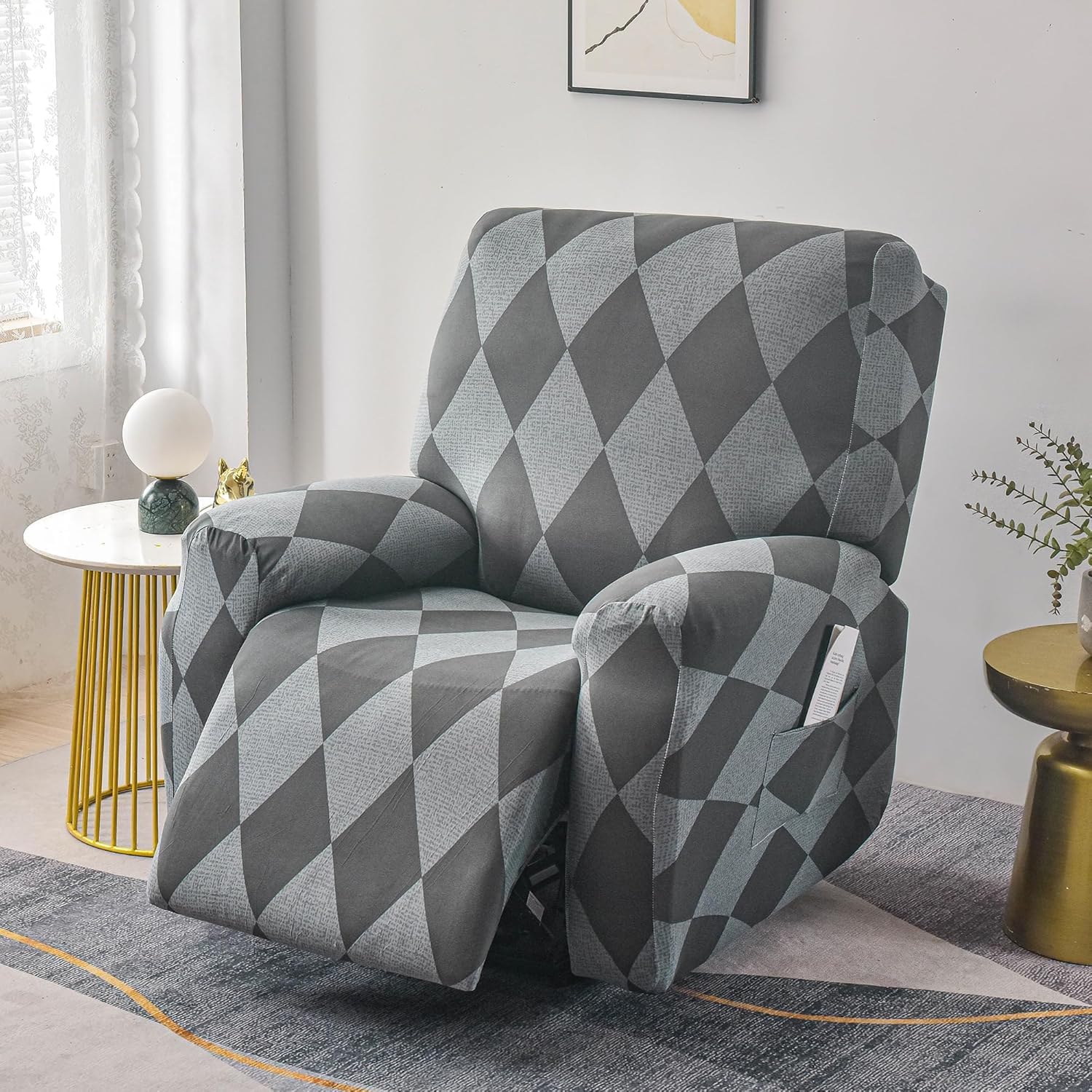 Premium Printed Recliner Sofa Cover : Grey Rittle