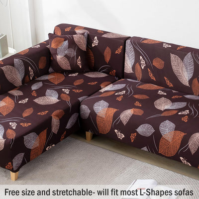 L Shape Sofa Cover - Choco Leaf