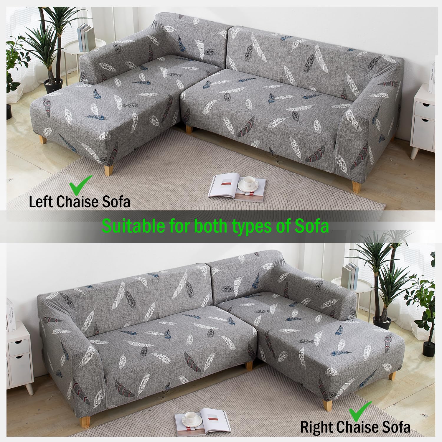 L Shape Sofa Cover Fern Grey Trendize