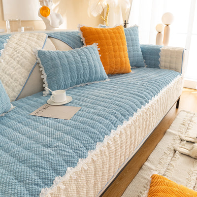 French Corduroy Lace Sofa Mat - Frost Blue