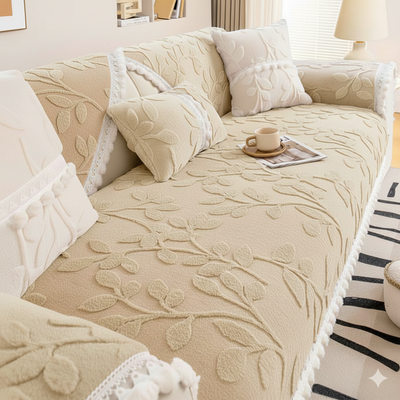 TASSEL NON SLIP LEAF SOFA MAT - BEIGE