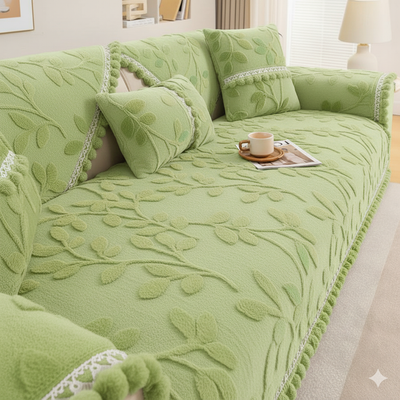 TASSEL NON SLIP LEAF SOFA MAT - PASTEL GREEN