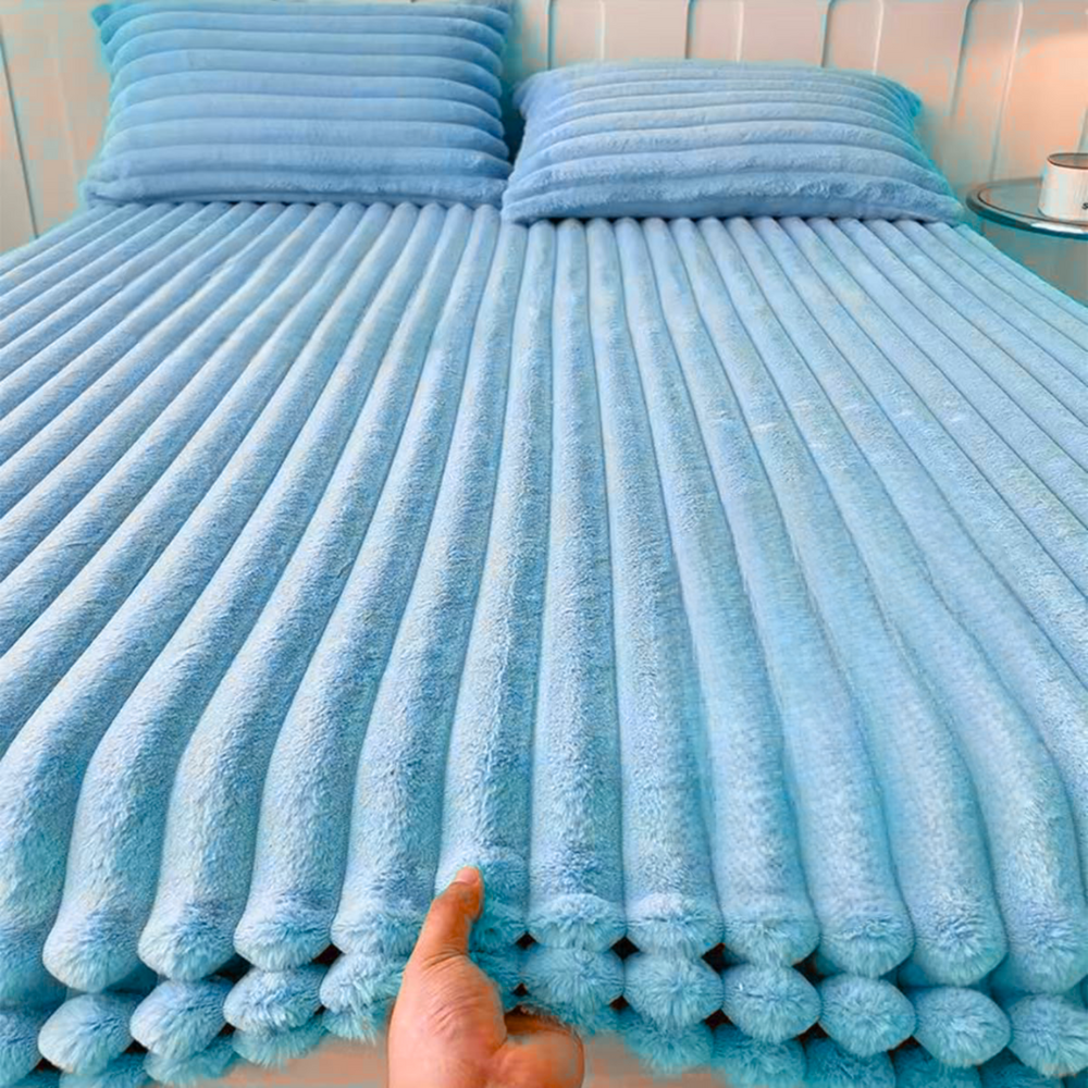 Luxe Rabbit Fur Fitted Sheet - Pastel Blue / KING SIZE (72X78)