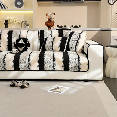 Vintage Modern Velveteen Sofa Mat - Black/White