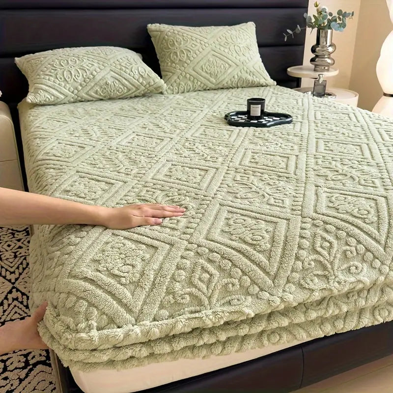 3D Engraved European Fitted Bedsheet - Pistachio Green