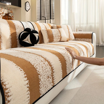 Vintage Modern Velveteen Sofa Mat - Brown/White