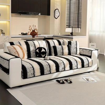 Vintage Modern Velveteen Sofa Mat - Black/White