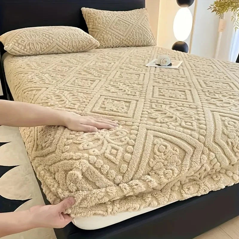 3D Engraved European Fitted Bedsheet - Mocha Mousse