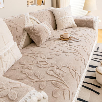 TASSEL NON SLIP LEAF SOFA MAT - PASTEL GREEN