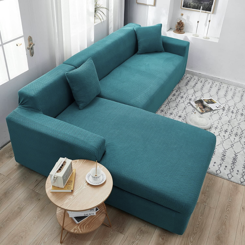 2025 L Shape Polar Fleece Sofa Cover : Teal