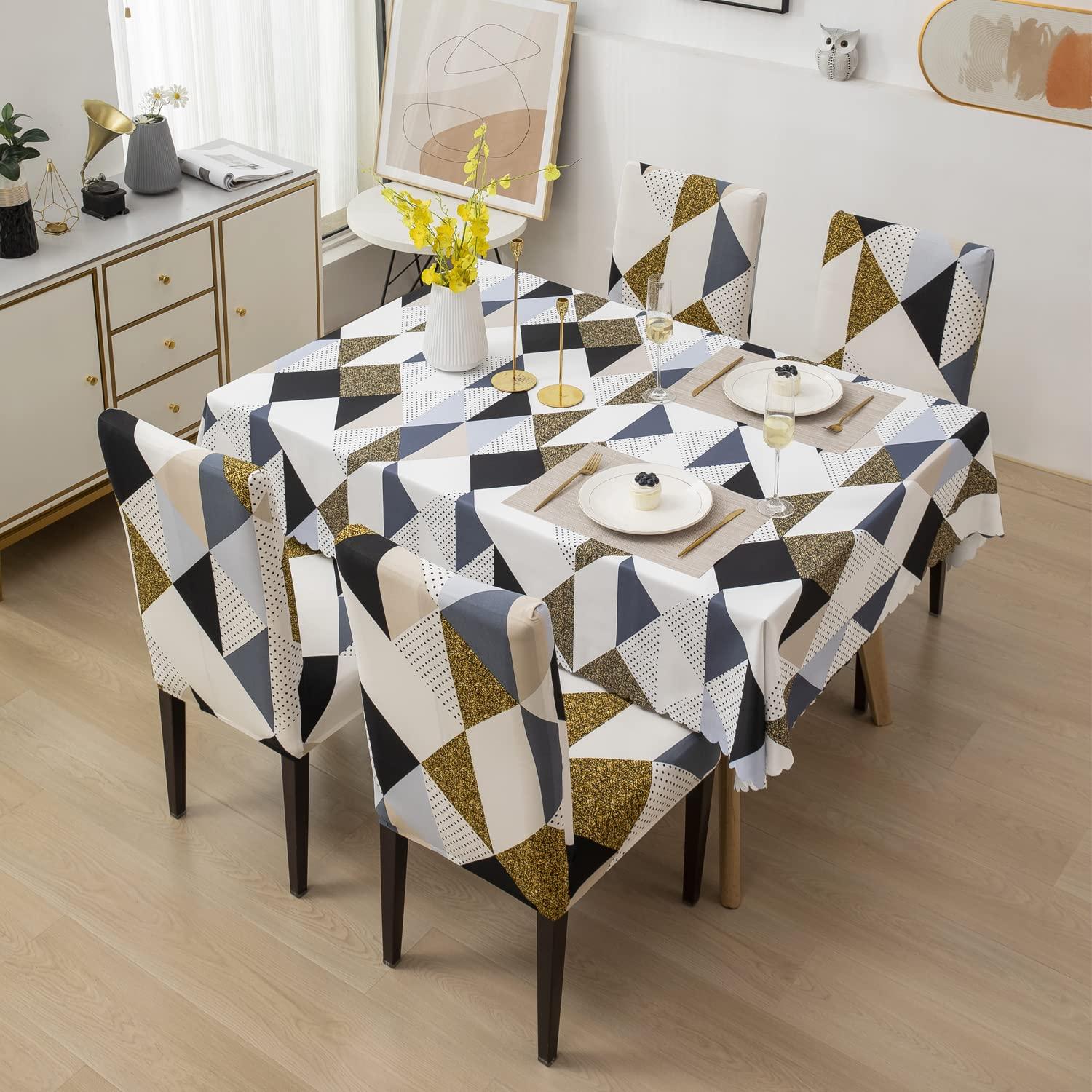 Premium Dining Table & Chair Cover Combo - Geometric Brown