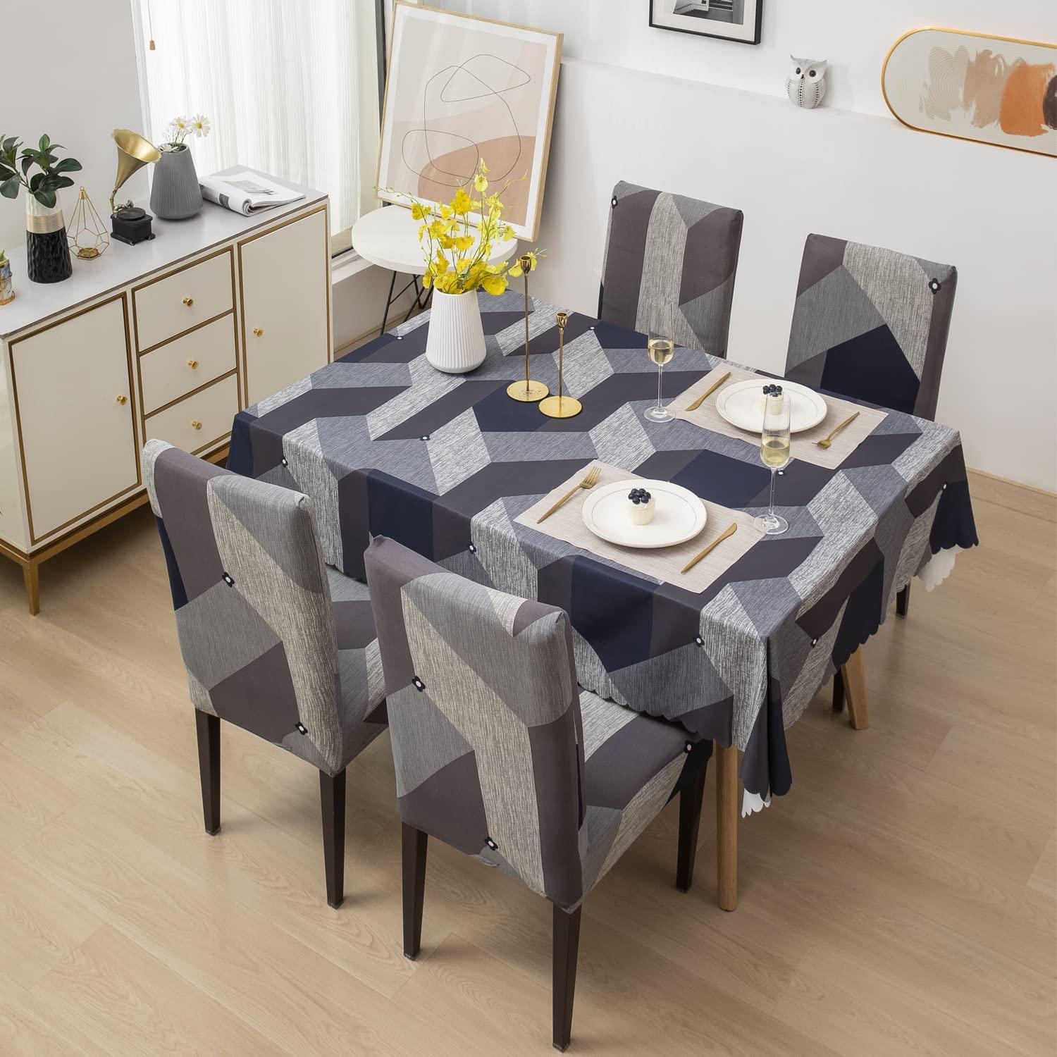 Premium Dining Table Chair Cover Combo Geometric Grey Trendize