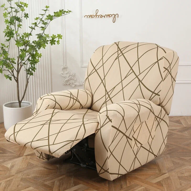 Premium Printed Recliner Sofa Cover : Beige Line