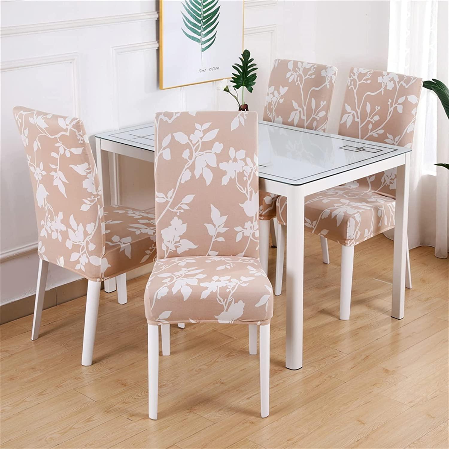 Stretchable Chair Covers, Leafy Beige - Trendize