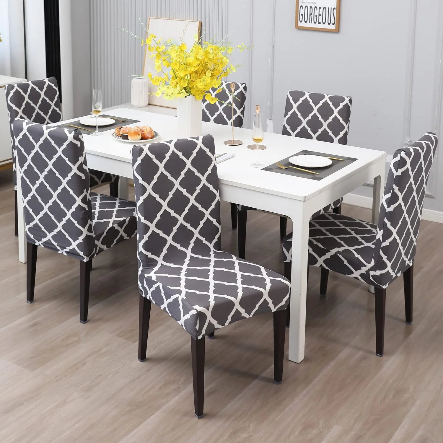 Stretchable Chair Covers, Diamond Grey - Trendize