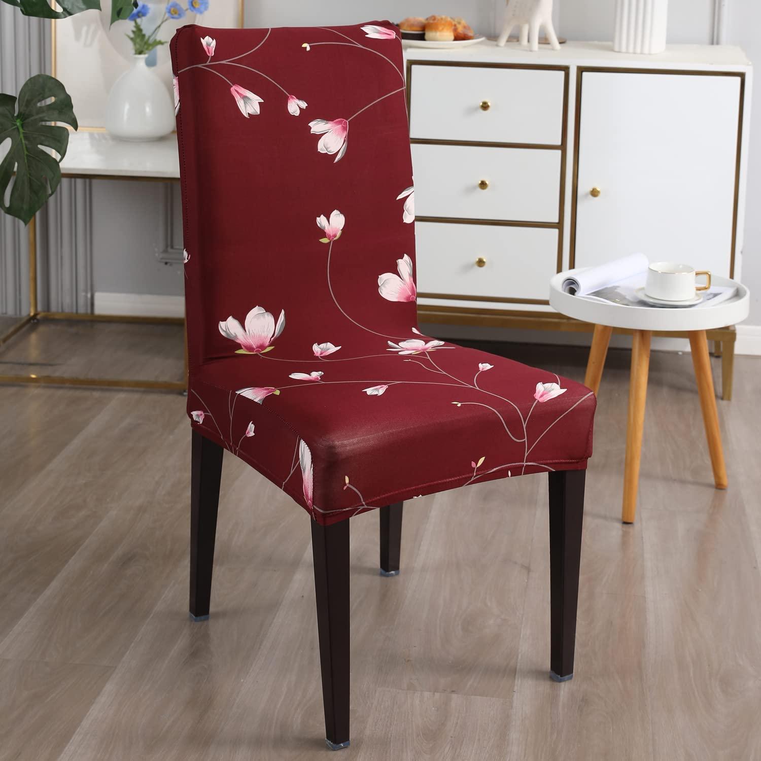 Stretchable Chair Covers, Floral Maroon