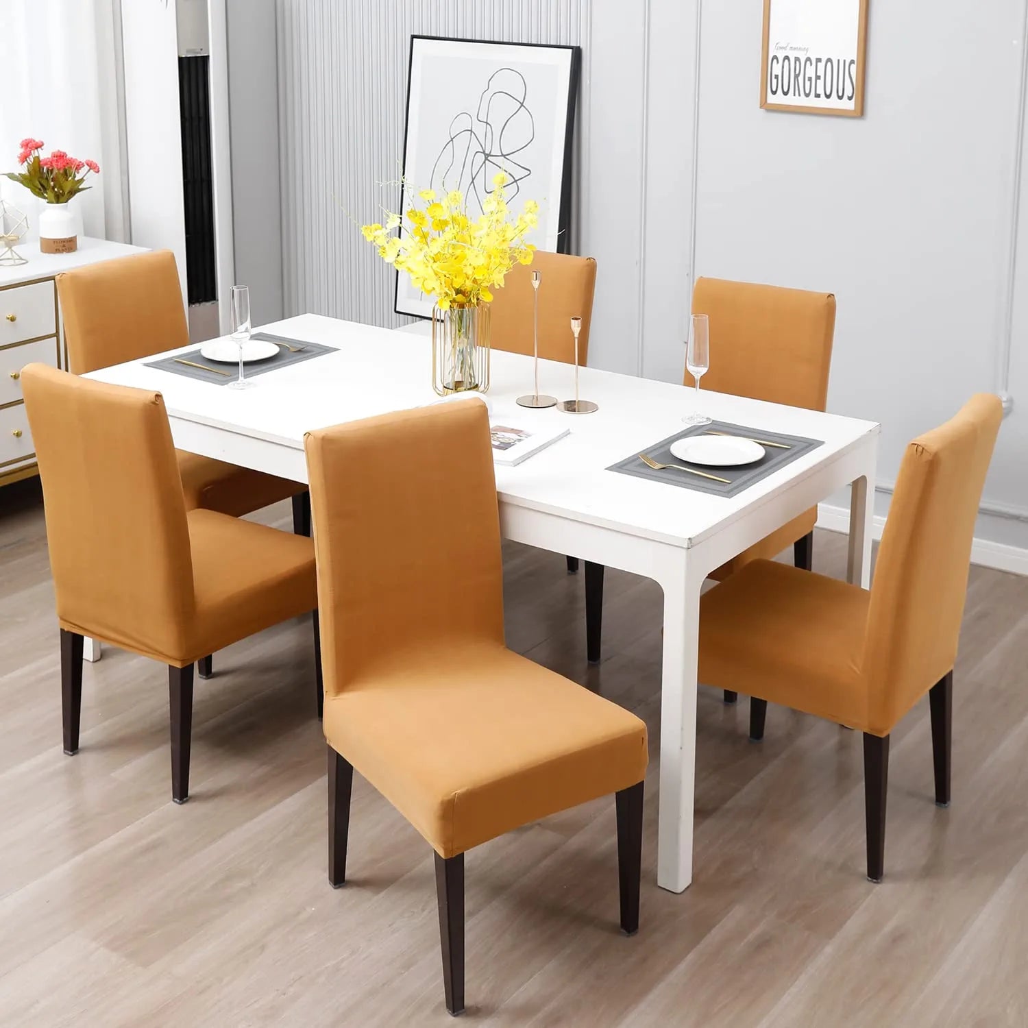 Stretchable Chair Covers, Plain Beige - Trendize