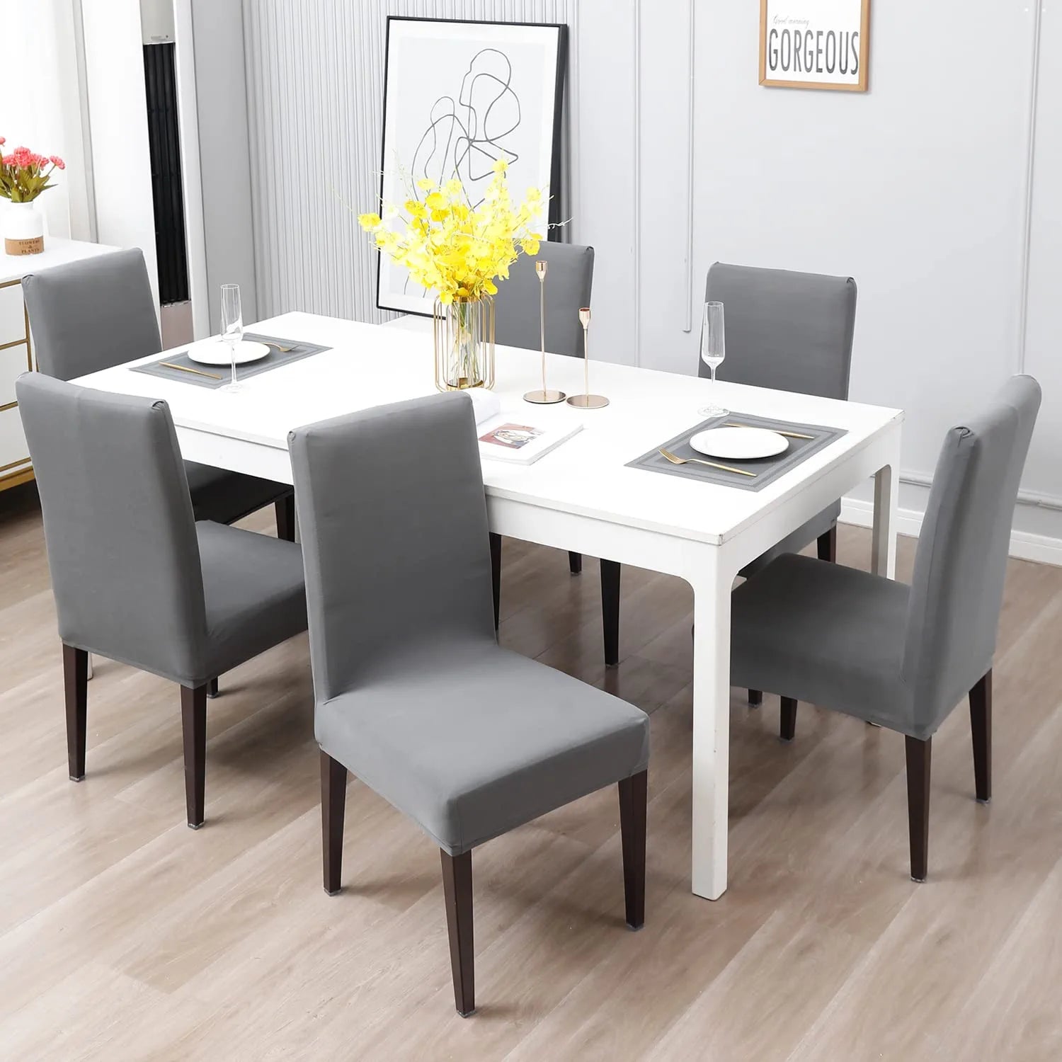 Stretchable Chair Covers, Plain Grey - Trendize